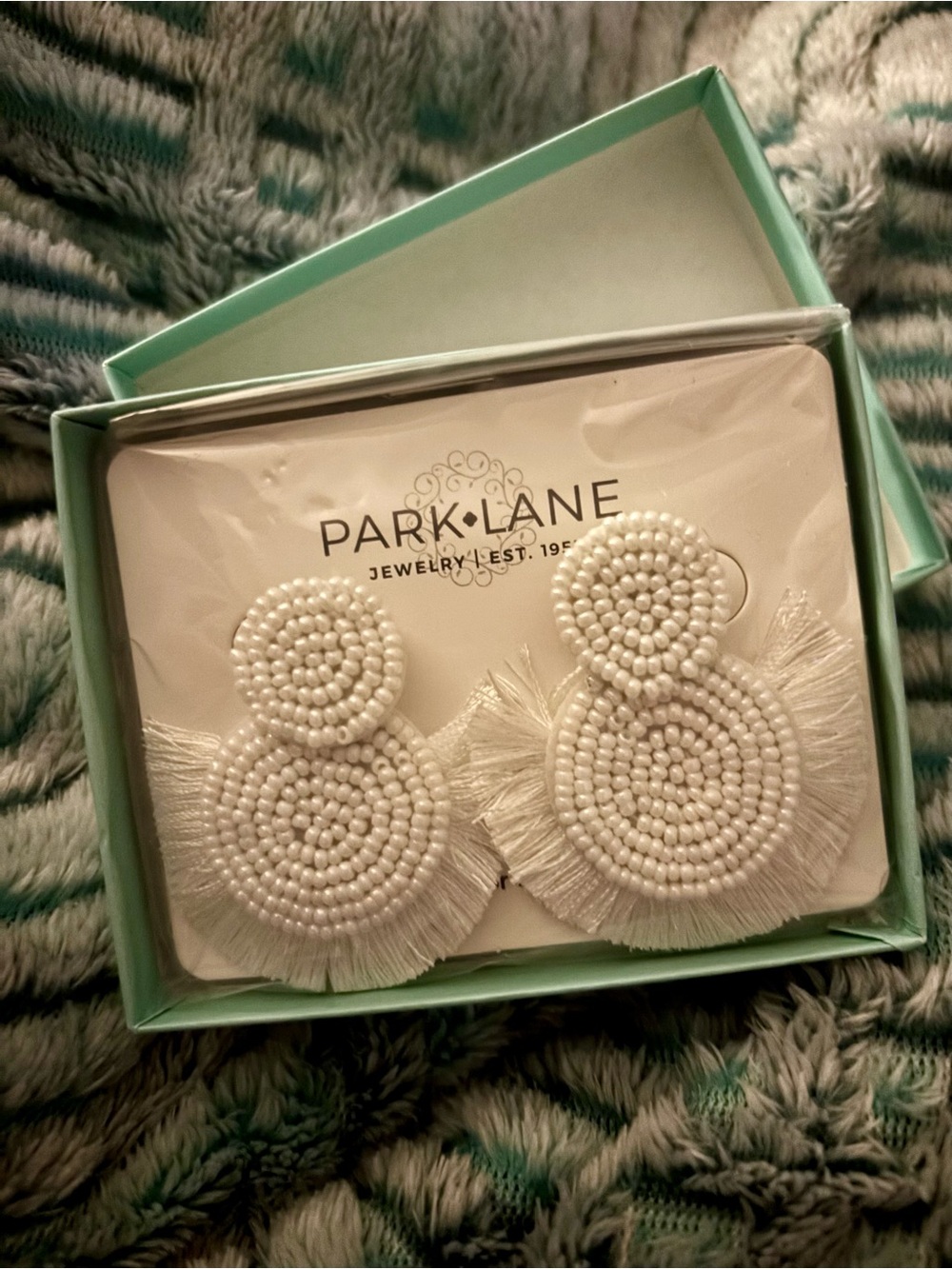 Park Lane white fringe seed bead earrings